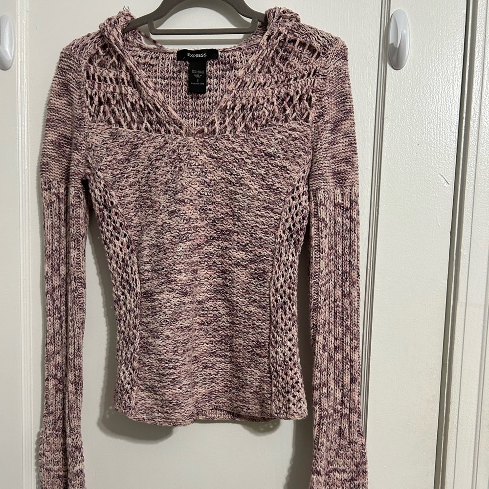 Long sleeve hooded sweater by express size small burgundy with lighter pink